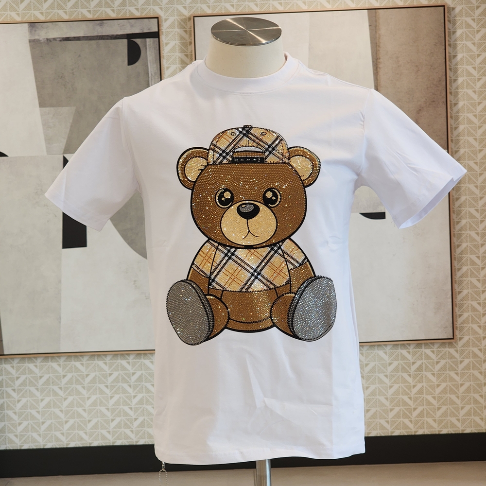 Verselli The Rhinestone Teddy Bear Men's White T-Shirt Various Sizes - Picture 4 of 11